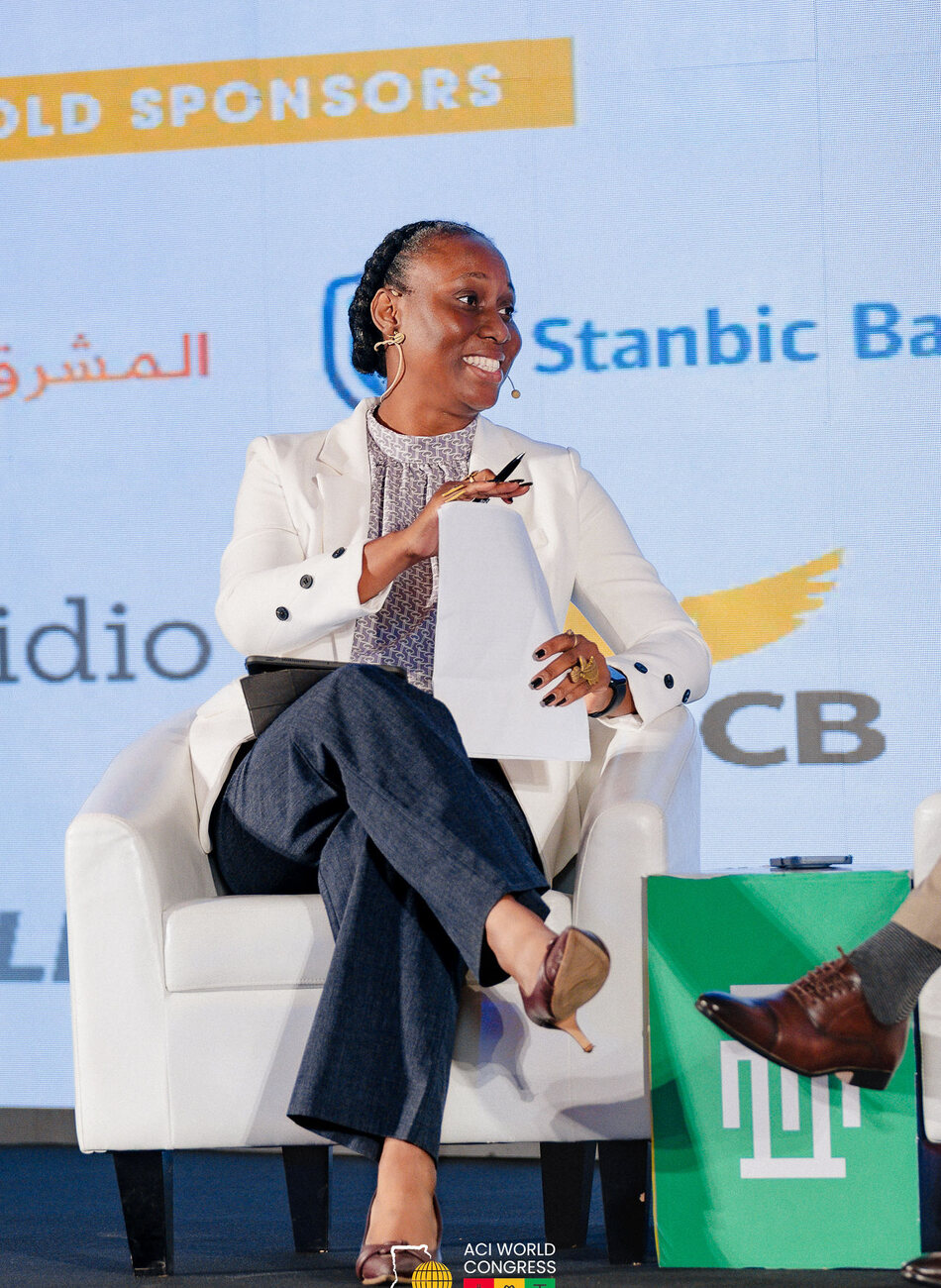 Ethel Cofie moderating a high-level panel at ACI World Congress
